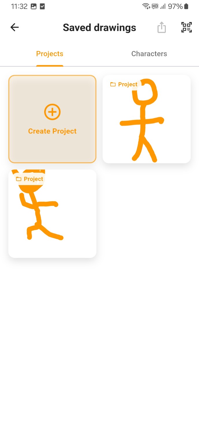 Yusha Mobile saved drawings screen